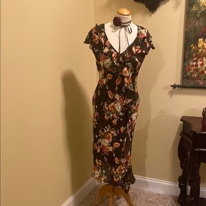 Floral Coral and Brown Dress